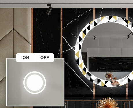 Dekorations spejl rundt spisebord med LED - Geometric patterns #4