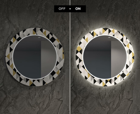Rundt dekorativt spejl med LED baggrundsbelysning til spisestuen - geometric patterns #7