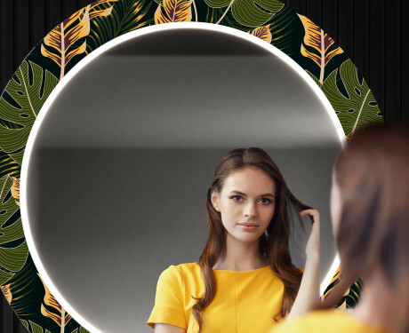 Rundt designer spejl med lys til entre - Botanical flowers #12