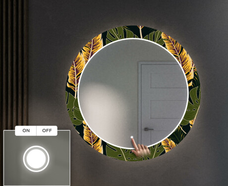 Rundt designer spejl med lys til entre - Botanical flowers #4
