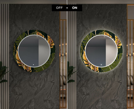 Rundt designer spejl med lys til entre - Botanical flowers #7