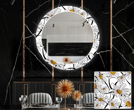 Rundt dekorativt spejl med LED baggrundsbelysning til spisestuen - chamomile #1