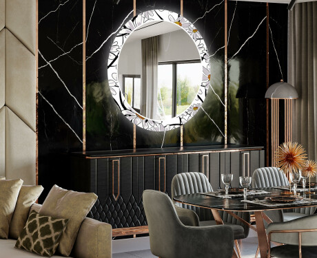 Rundt dekorativt spejl med LED baggrundsbelysning til spisestuen - chamomile #2