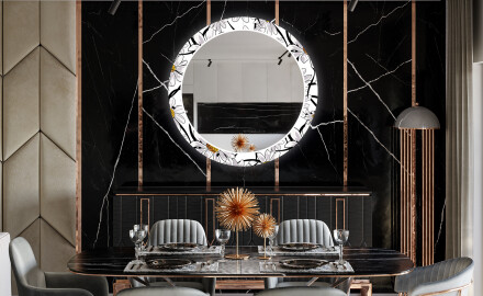 Rundt dekorativt spejl med LED baggrundsbelysning til spisestuen - chamomile
