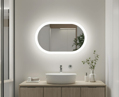 Oplyst badeværelsesspejl, tofarvet, touch‑knap, varmemåtte