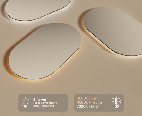 Oplyst badeværelsesspejl, tofarvet, touch‑knap, varmemåtte #3