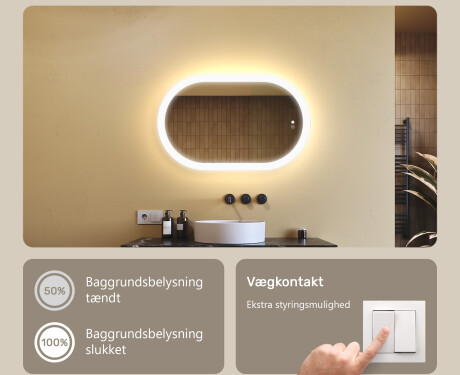 Oplyst badeværelsesspejl, tofarvet, touch‑knap, varmemåtte #4