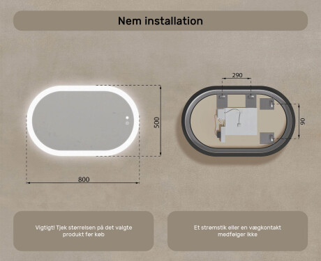 Oplyst badeværelsesspejl, tofarvet, touch‑knap, varmemåtte #8