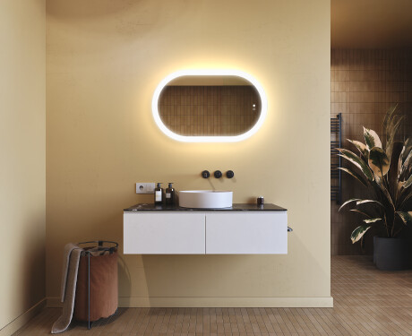 Oplyst badeværelsesspejl, tofarvet, touch‑knap, varmemåtte #9