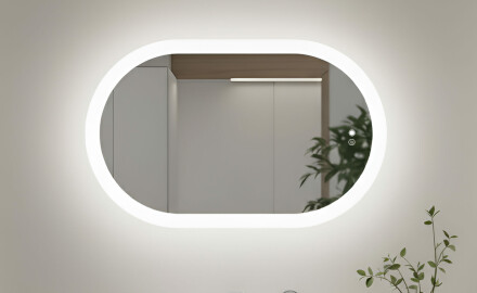 Oplyst badeværelsesspejl, tofarvet, touch‑knap, varmemåtte