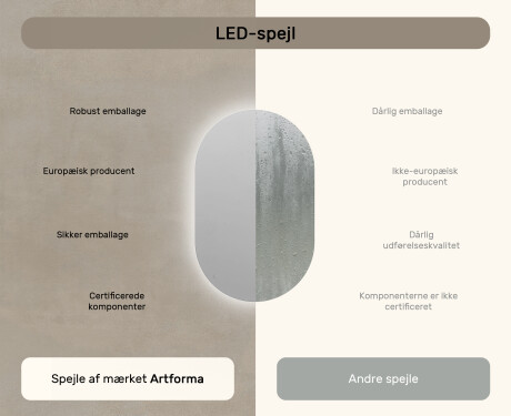 Ovalt badeværelses spejl med LED 50x80cm med koldt LED-lys 7000K, varmt lys 3000K eller neutralt lys 4500K #6