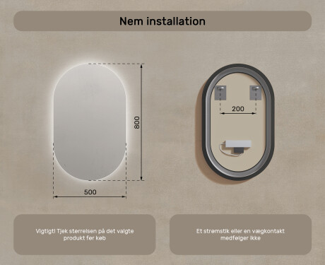 Ovalt badeværelses spejl med LED 50x80cm med koldt LED-lys 7000K, varmt lys 3000K eller neutralt lys 4500K #7