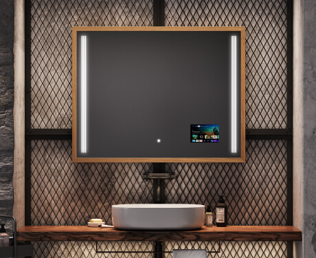 Badeværelsesspejl med lys LED med træramme - FrameLine L131