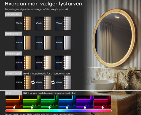 Uregelmæssigt spejl i egetræramme med LED-belysning #5