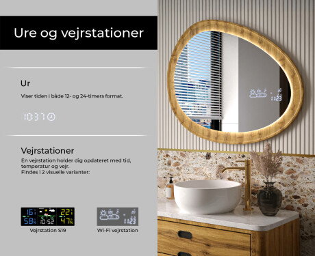 Uregelmæssigt spejl i egetræramme med LED-belysning #6