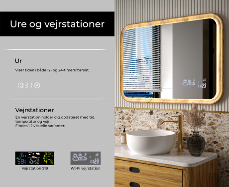 Afrundet spejl i egetræramme med LED-belysning #6
