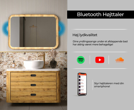 Afrundet spejl i egetræramme med LED-belysning #7