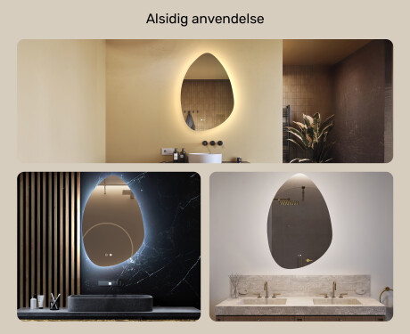 Uregelmæssigt spejl med belysning, 64×94 cm, tofarvet, touch‑knap, varmemåtte #2