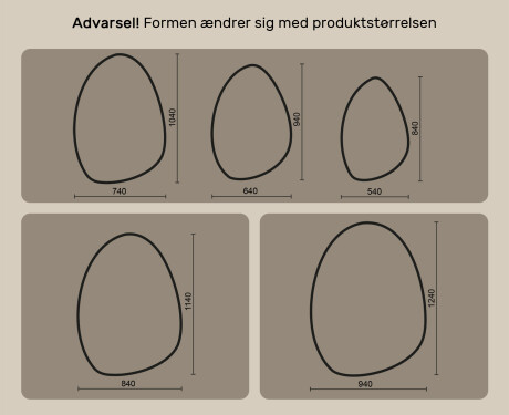 Uregelmæssigt spejl med belysning, 64×94 cm, tofarvet, touch‑knap, varmemåtte #10