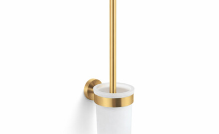 CLASSIC – Hængende toiletbørste / beholder i matglas / børstet guld