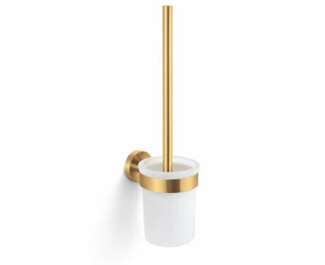 CLASSIC – Hængende toiletbørste / beholder i matglas / børstet guld