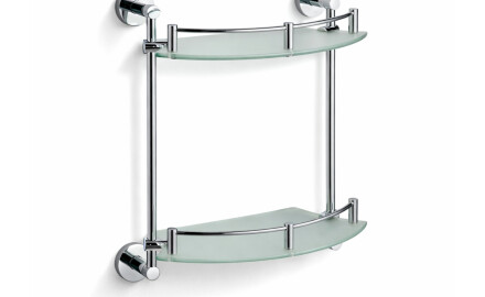 CLASSIC – Halvcirkelformet dobbelt hylde / krom, mat glas