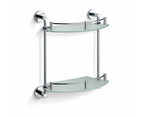 CLASSIC – Halvcirkelformet dobbelt hylde / krom, mat glas