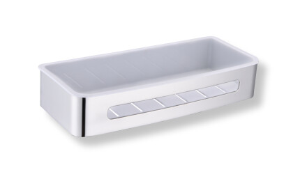 Kurv 29x12x5,5 / poleret stål / indsats af hvidt plast