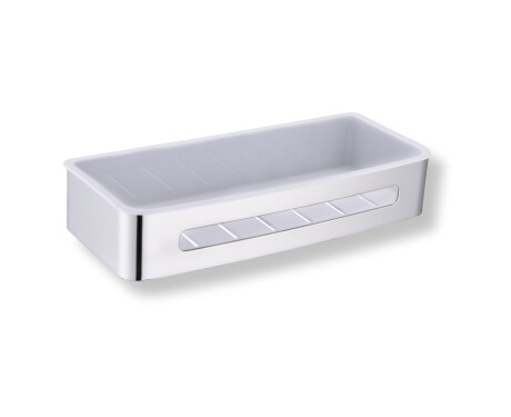 Kurv 29x12x5,5 / poleret stål / indsats af hvidt plast