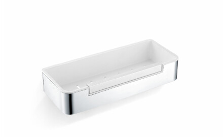 Kurv 29x12x5,5 med snor / poleret stål / indsats i hvidt plast