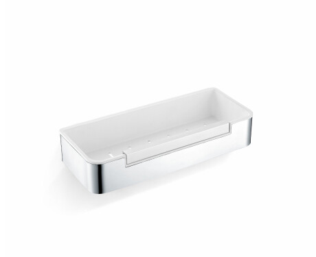 Kurv 29x12x5,5 med snor / poleret stål / indsats i hvidt plast