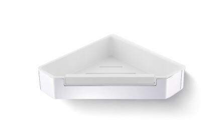 Hjørnekurv 22x22x5,5 med snor / poleret stål / indsats i hvidt plast