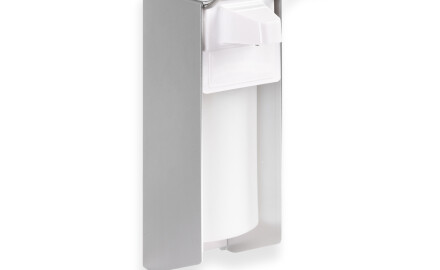 Dispenser til desinfektionsvæske, 0,5 l, med albuebetjening / Mat aluminium