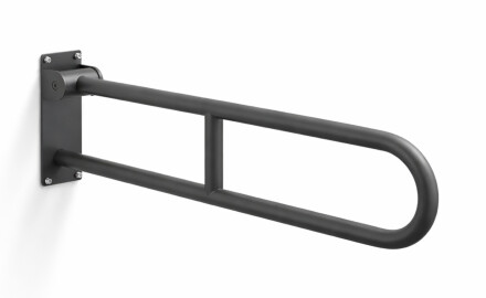 Støttehåndliste til personer med handicap, Ø32, buet og vippbar, STANDARD – 80 cm / rustfrit stål, mat sort