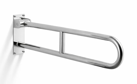 Støttehåndliste til personer med handicap, Ø32, buet og vippbar, STANDARD – 80 cm / poleret rustfrit stål