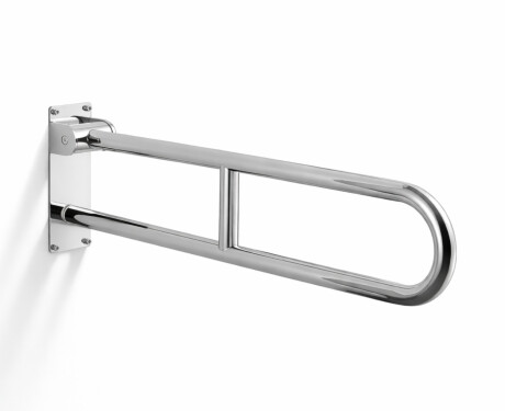 Støttehåndliste til personer med handicap, Ø32, buet og vippbar, STANDARD – 80 cm / poleret rustfrit stål
