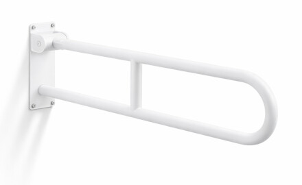Støttehåndliste til personer med handicap, Ø32, buet og vippbar, STANDARD – 80 cm / rustfrit stål, mat hvid