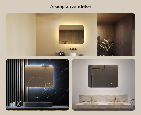 Afrundet badeværelsesspejl med LED-belysning, tofarvet, touch‑knap, varmemåtte #2