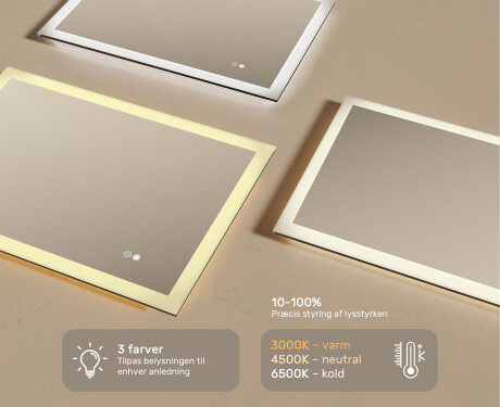 Afrundet badeværelsesspejl med LED-belysning, tofarvet, touch‑knap, varmemåtte #3