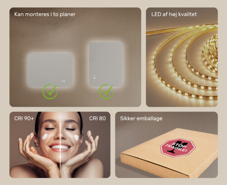 Afrundet badeværelsesspejl med LED-belysning, tofarvet, touch‑knap, varmemåtte #6