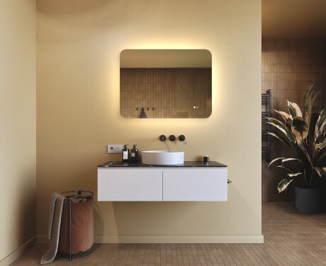 Afrundet badeværelsesspejl med LED-belysning, tofarvet, touch‑knap, varmemåtte #9